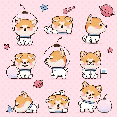 设定卡哇伊微笑日本狗狗秋田犬卡通。