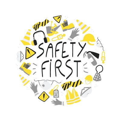 Safety first handwritten phrase clipart with PPE a