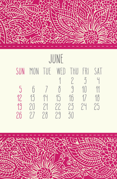 2016年6月日历