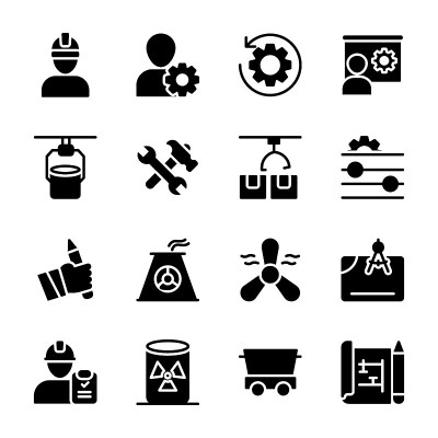 Manufacture, Engineer, Production Icons Set