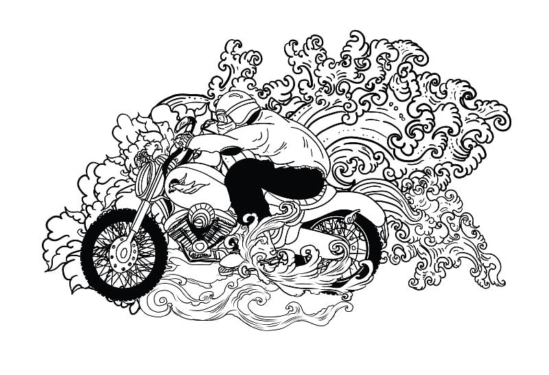 motorbike and bigbike speed with fire tattoo.Stick