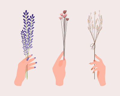 手花卉矢量插图。束花装饰设计元素孤立在白色的背景