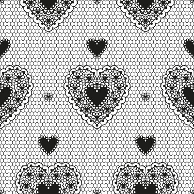 Seamless pattern of black guipure with hearts for 