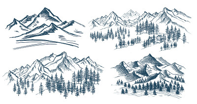 山景设置，手绘插图