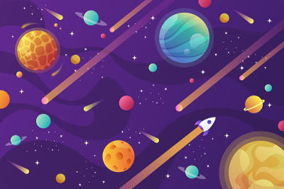 卡通空间背景与抽象的形状和行星。
