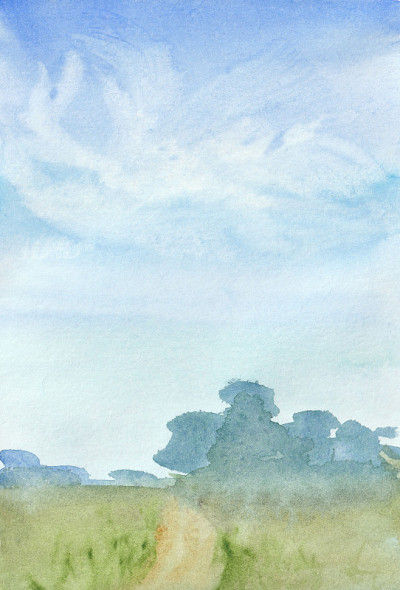 水彩风景。手绘插图