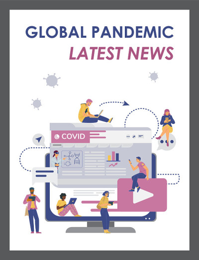 Covid-19大流行新闻移动应用程序登陆页面，平面矢量插图。
