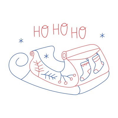 Ho Ho Ho)。圣诞雪橇。矢量插图轮廓。