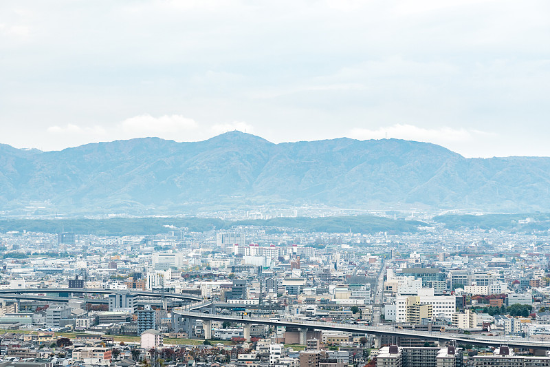 日本京都的空中城市景观。