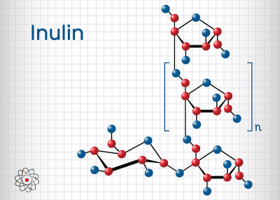 菊糖分子。笼子里的一张纸。结构化学式和分子模型