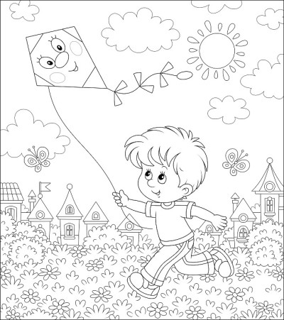 小男孩在玩风筝