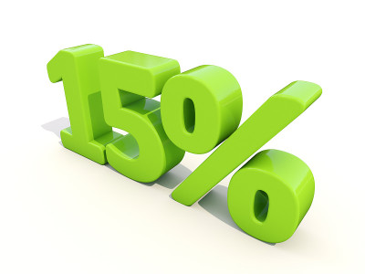 白色背景上15%的百分比图标