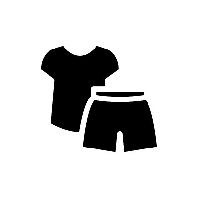 t恤和短裤西装字形图标。家居服、睡衣。黑色象征。孤立的矢量图