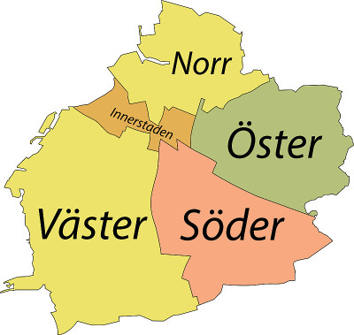 瑞典Malmö的彩色区地图