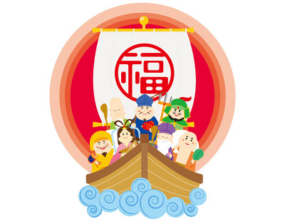 矢量插图的可爱的七个幸运的神。