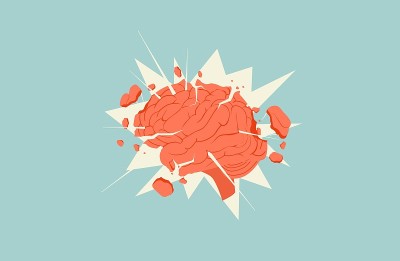 Exploding flying apart parts brain illustration. C