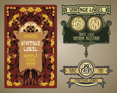vector vintage items:标签Art Nouveau
