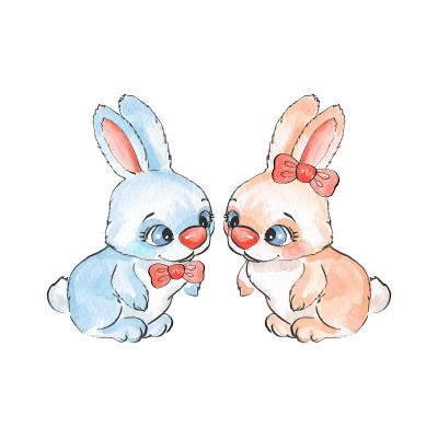 卡通兔子。水彩插图05
