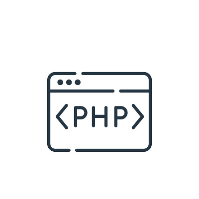 PHP图标向量的编程概念。php可编辑描边的细线说明。PHP线性符号用于web和移动应用程序，标志，