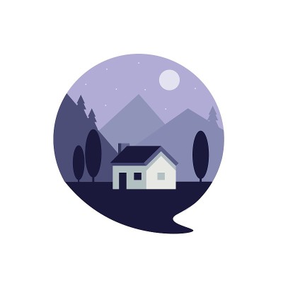 大自然。房子在夜景中。矢量图