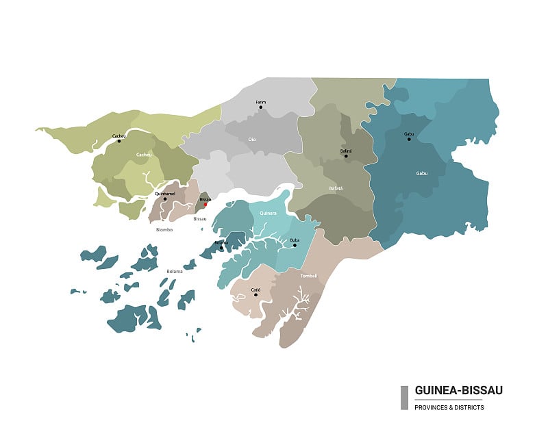 几内亚比绍higt细分详细地图。