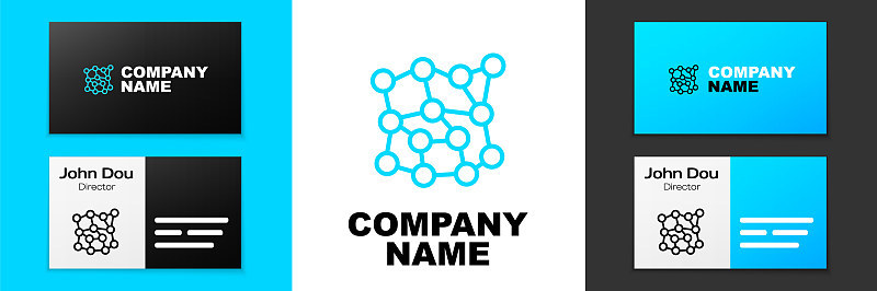 蓝线神经网络图标隔离在白色背景。人工智能AI。Logo设计模板元素。向量