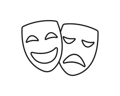 剧场面具图标剪影。戏剧喜剧矢量图标插图，演员表演标志eps 10