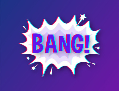 喜剧演讲气泡与文本Bang。故障图标。标志，不干胶标签，特价标签，广告标牌。矢量插图。
