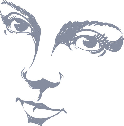 黑白插图的女士脸，精致的面容