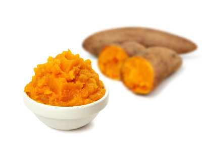 Mashed sweet potato isolated. Sweetpotato puree, b