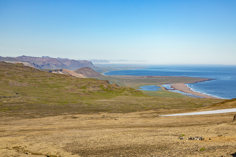 夏天从Snaefellsjökull火山到Snaefells半岛的景色