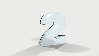 3D数字从平滑的蓝色玻璃与白色背景。