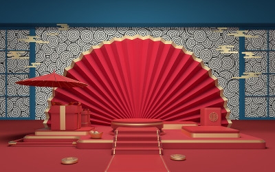 红色背景的空房间，3d渲染。