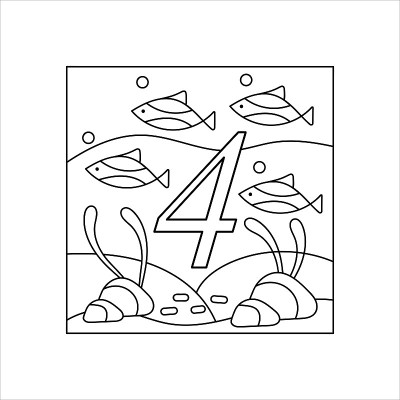 儿童画册，数字。四。教育和娱乐。水下世界。颜色和数量