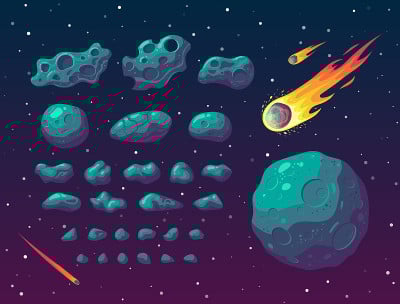 一套卡通幻想的小行星和流星体。