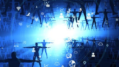 人与通讯网络。人工智能。3 d渲染。