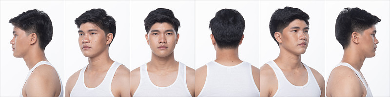亚洲男人化妆后的发型。没有修整