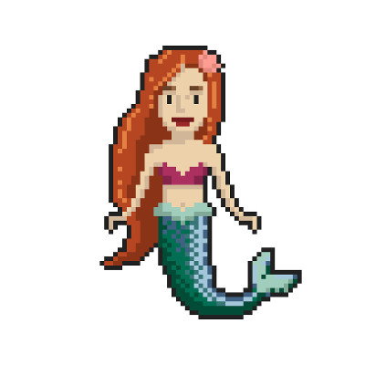 Mermaid pixel art on white background. Vector illu
