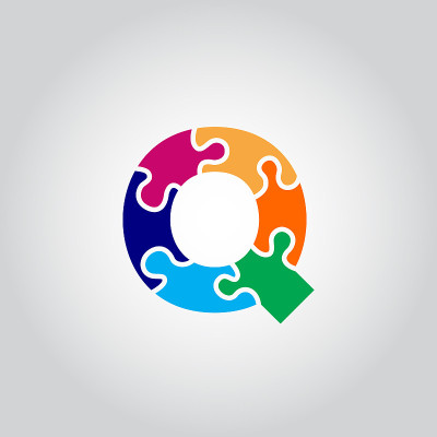 多色拼图Q标志向量现代插图模板