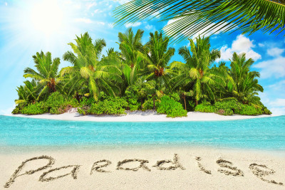 Whole tropical island within atoll in tropical Oce