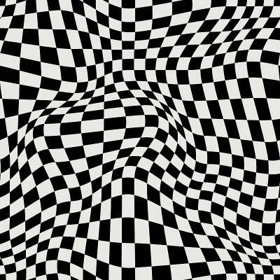 扭曲的棋盘图案在网蓝色。向量无缝模式。
