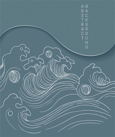 抽象插图与海浪风暴