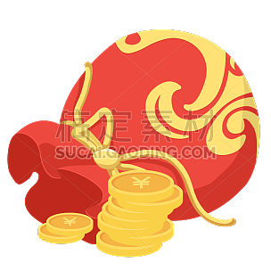 春节红包元素矢量插画-金币