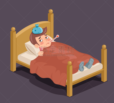男人,床,白色,分离着色,男孩,生病,感冒,躺,咳嗽