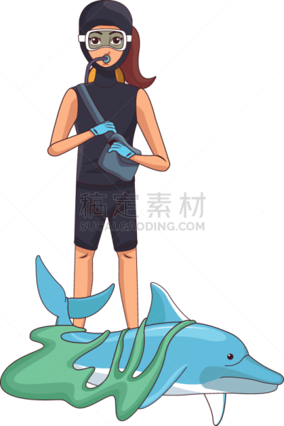 水肺潜水,头像,动画片,人,女人,水下,在下面,性格,愉悦,安全的