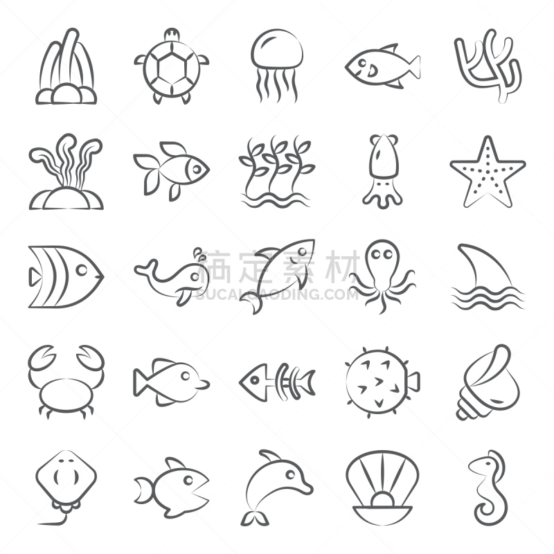 计算机图标,乱画,水下,兽群,海草,海豚,魟鱼,海星,海龟,动物