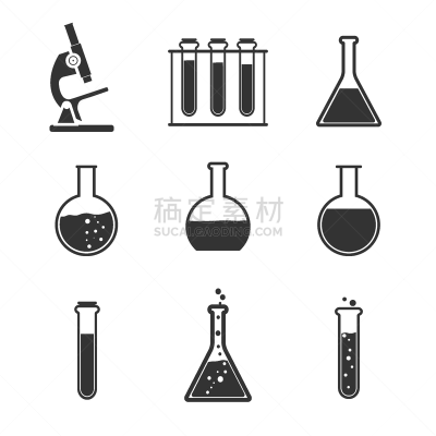 实验室,图标集,平坦的,白色,黑色,化学制品,技术,科学,生物学,艺术