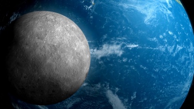 月球和行星地球在外层空间的轨道