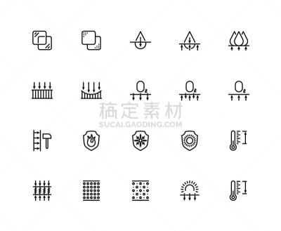 细的,完美,房地产,图标集,矢量,材料,格子,线条,湿,寒冷