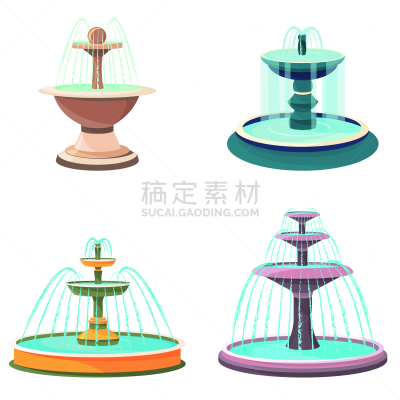 喷泉,两个物体,背景分离,公园,复古风格,古典式,古典风格,剪贴画,绘画插图,建筑